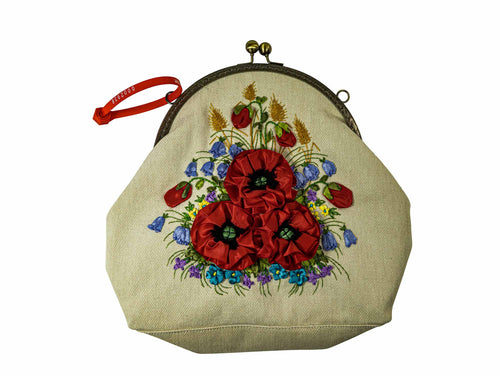 Hand Embroidered Burlap Handbag (1379-20-G2938)