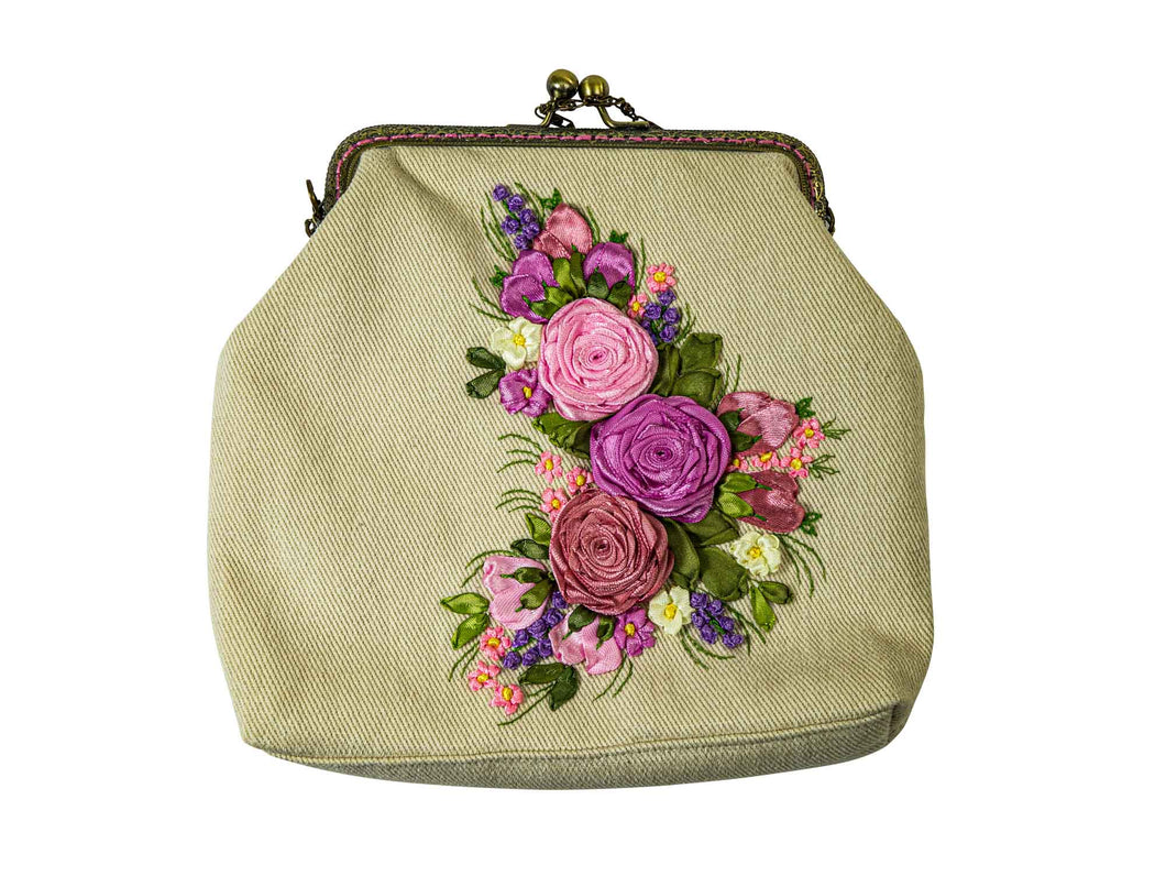 Hand Embroidered Burlap Handbag (1379-20-G2939)
