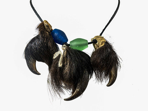Hair-On Black Bear 3-Claw Necklace (560-HBC03-G2929)